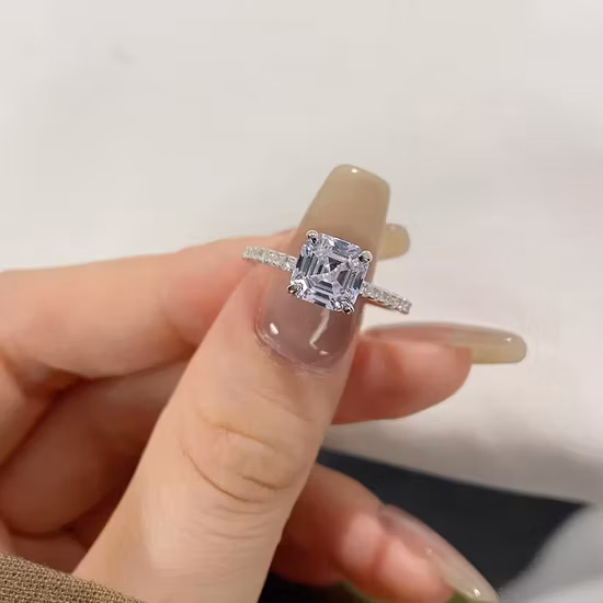 Anillo de compromiso de plata de ley S925 con diamante 8A CZ y circonita cúbica Plata