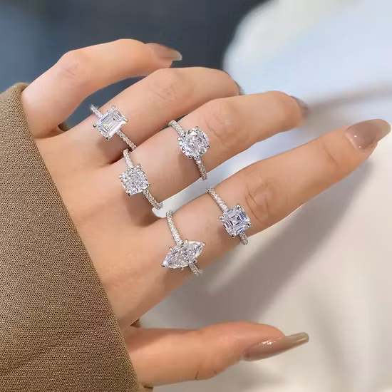 S925 Sterling Silver Diamond 8A CZ Cubic Zircon Engagement Ring Silver