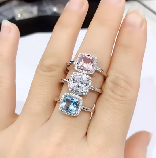 Anillos de bodas de plata claros del compromiso de las mujeres de la joyería de la circona cúbica del claro de la plata esterlina de encargo 925