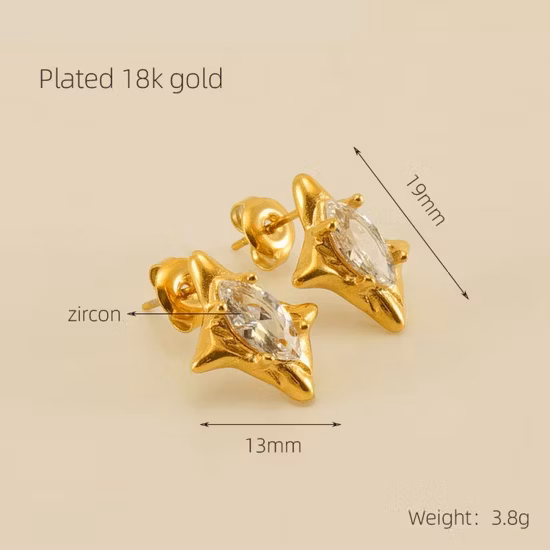 Aretes con forma de corazón de doble capa de acero inoxidable chapado en oro de 18 quilates