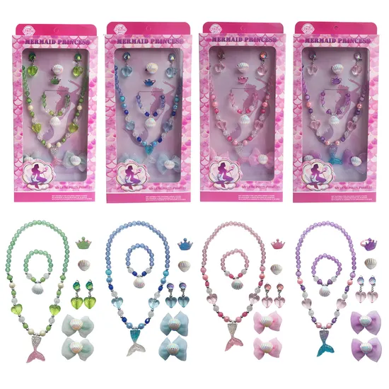 Venta al por mayor, regalo para niños, conjunto de joyería para niñas, conjunto de joyería de princesa, oreja