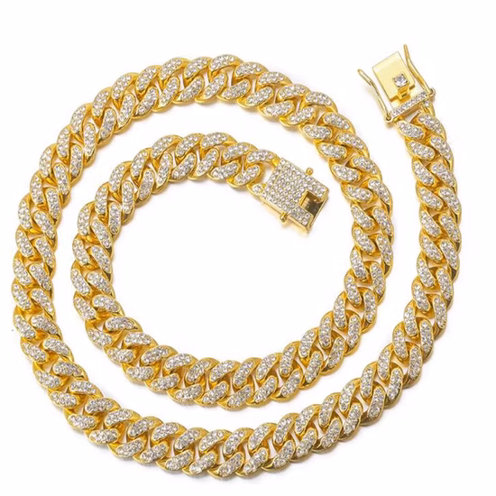 Nuevo diseño plateado / chapado en oro de 14 quilates / collar de cadena cubana de Miami chapado en oro blanco con cera de impresión 3D